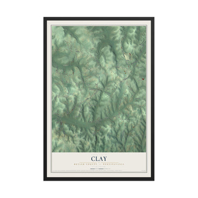 Map of Clay, Butler County, Pennsylvania, 12 x 18 inch print in a black wood frame