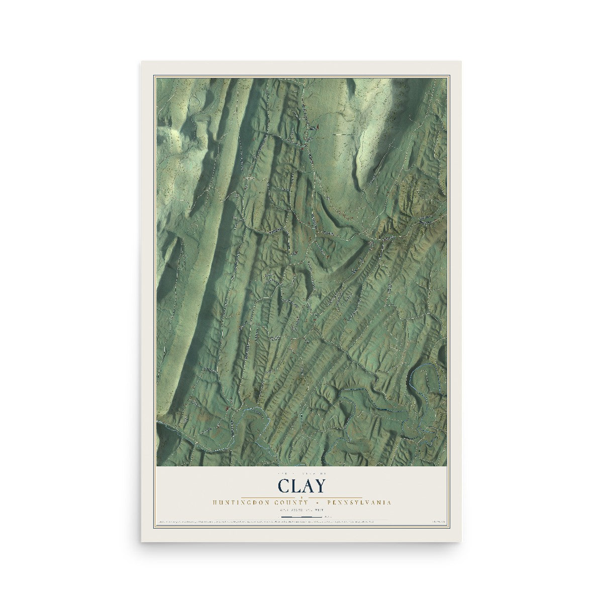 Map of Clay, Huntingdon County, Pennsylvania, 12 x 18 inch unframed archival matte print