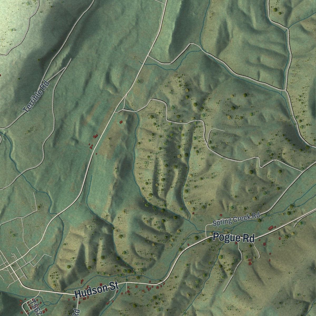 Close-up of the map of Clay, Huntingdon County, Pennsylvania print showing street and building detail