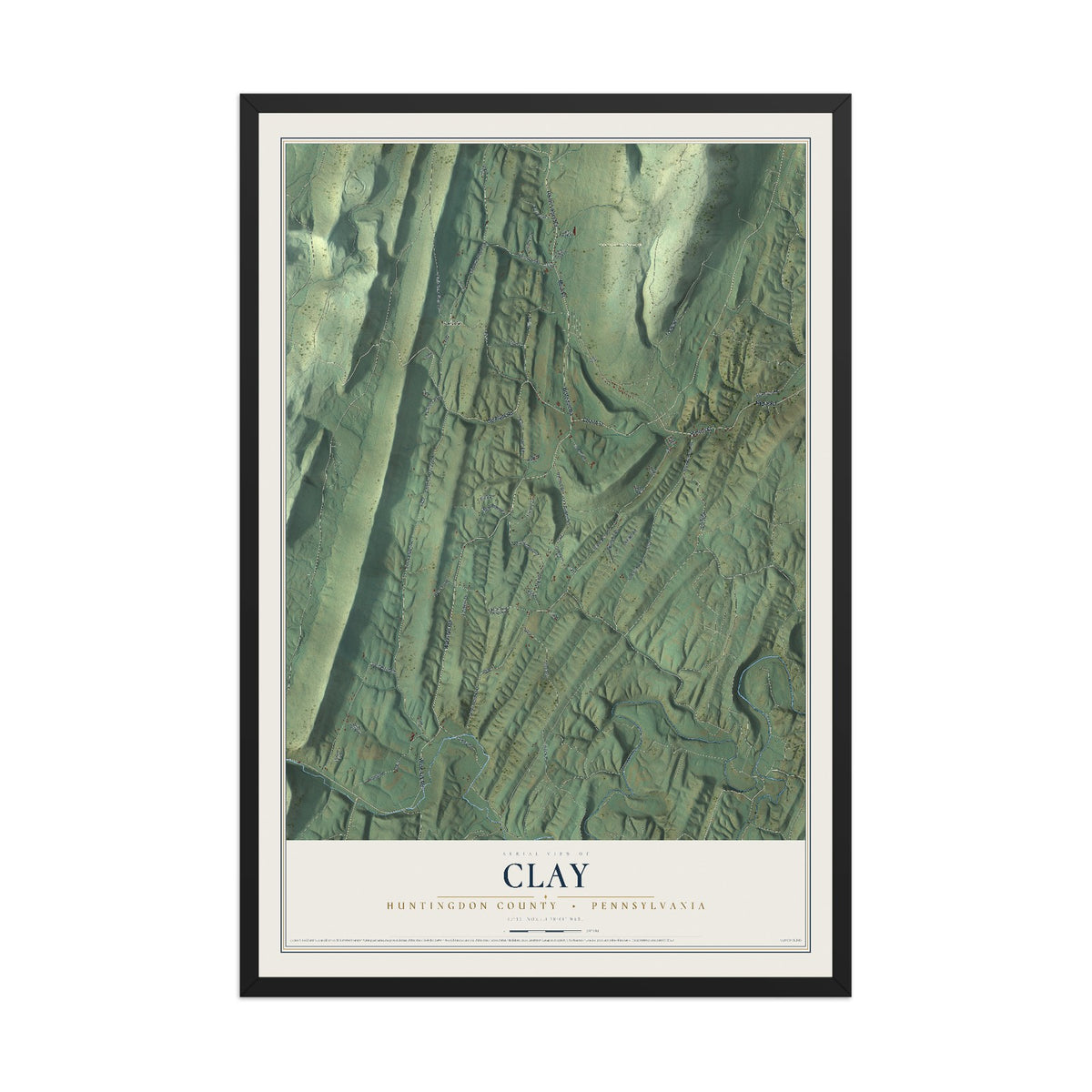 Map of Clay, Huntingdon County, Pennsylvania, 12 x 18 inch print in a black wood frame