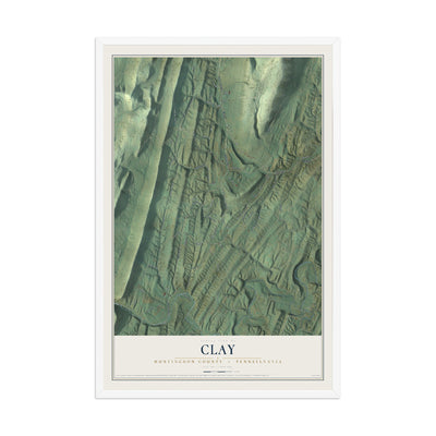 Map of Clay, Huntingdon County, Pennsylvania, 12 x 18 inch print in a white wood frame