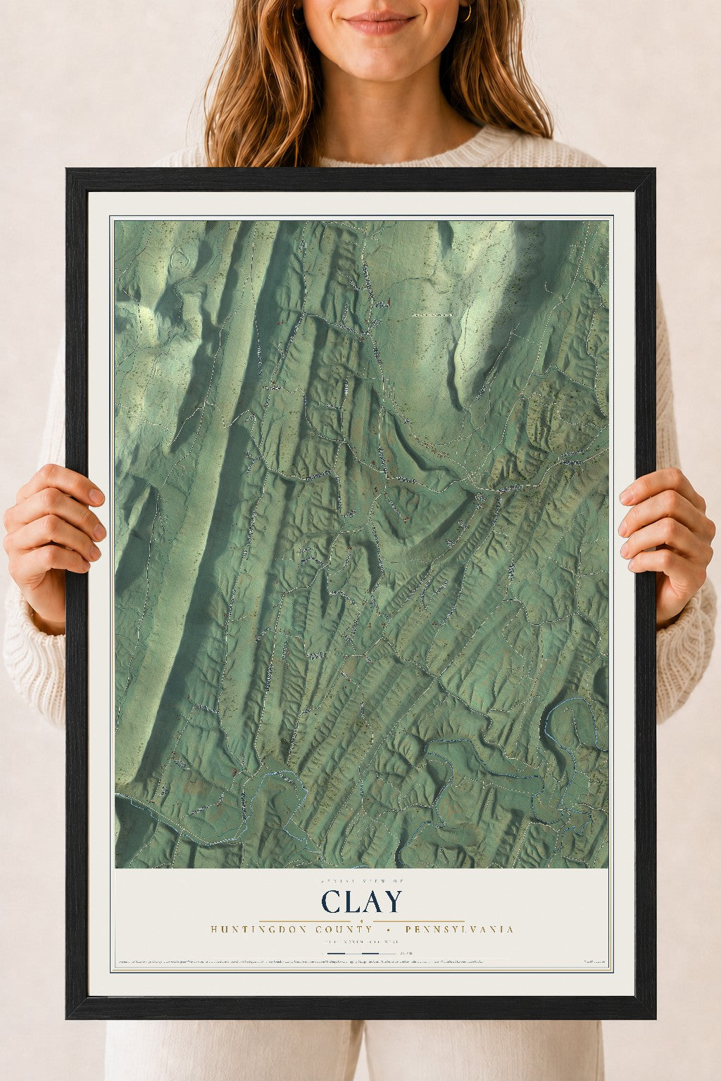 Map of Clay, Huntingdon County, Pennsylvania, 18 x 24 inch print in a black wood frame