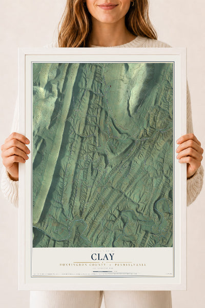 Map of Clay, Huntingdon County, Pennsylvania, 18 x 24 inch print in a white wood frame