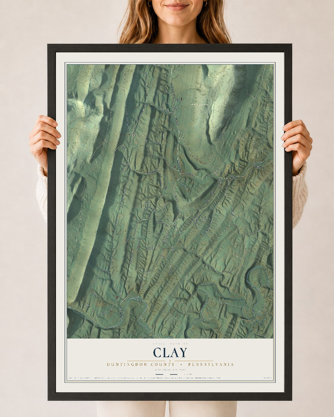 Map of Clay, Huntingdon County, Pennsylvania, 24 x 36 inch print in a black wood frame