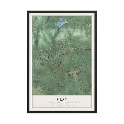 Map of Clay, Lancaster County, Pennsylvania, 12 x 18 inch print in a black wood frame