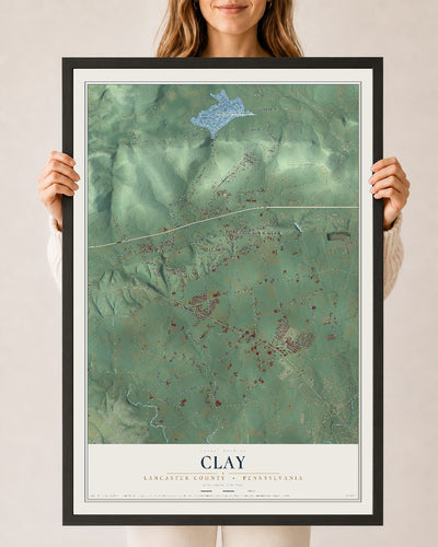 Map of Clay, Lancaster County, Pennsylvania, 24 x 36 inch print in a black wood frame