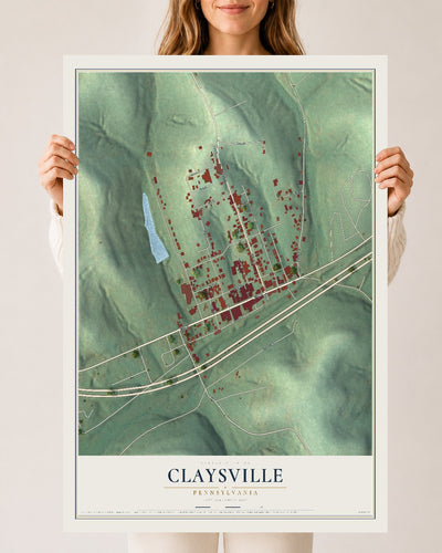Map of Claysville, Pennsylvania, 24 x 36 inch unframed archival matte print