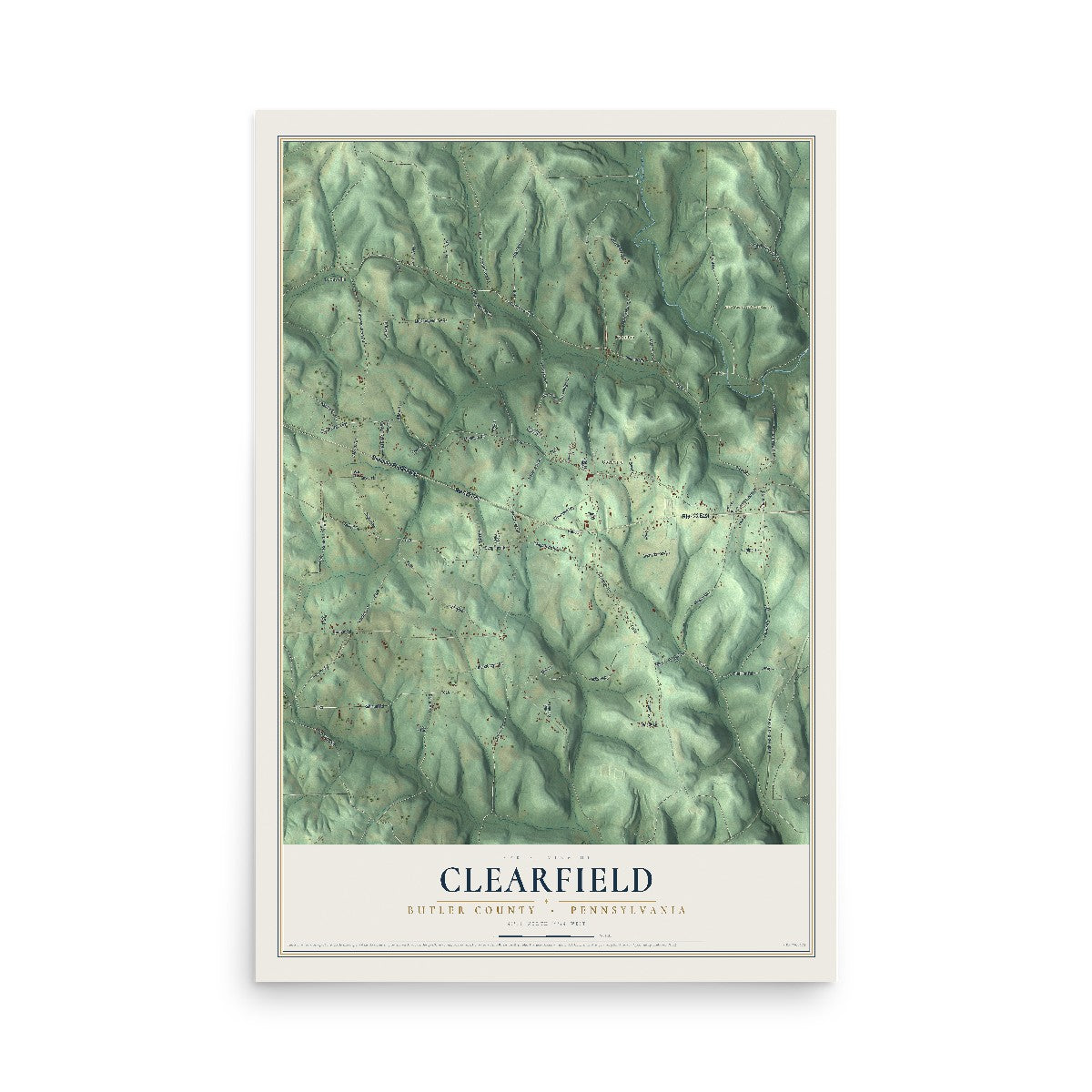 Map of Clearfield, Butler County, Pennsylvania, 12 x 18 inch unframed archival matte print