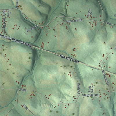 Second close-up of the map of Clearfield, Butler County, Pennsylvania print showing more streets and buildings
