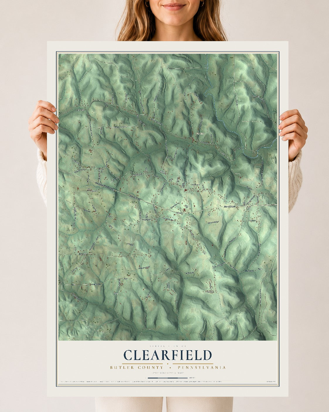 Map of Clearfield, Butler County, Pennsylvania, 24 x 36 inch unframed archival matte print