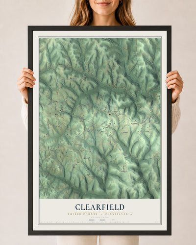 Map of Clearfield, Butler County, Pennsylvania, 24 x 36 inch print in a black wood frame