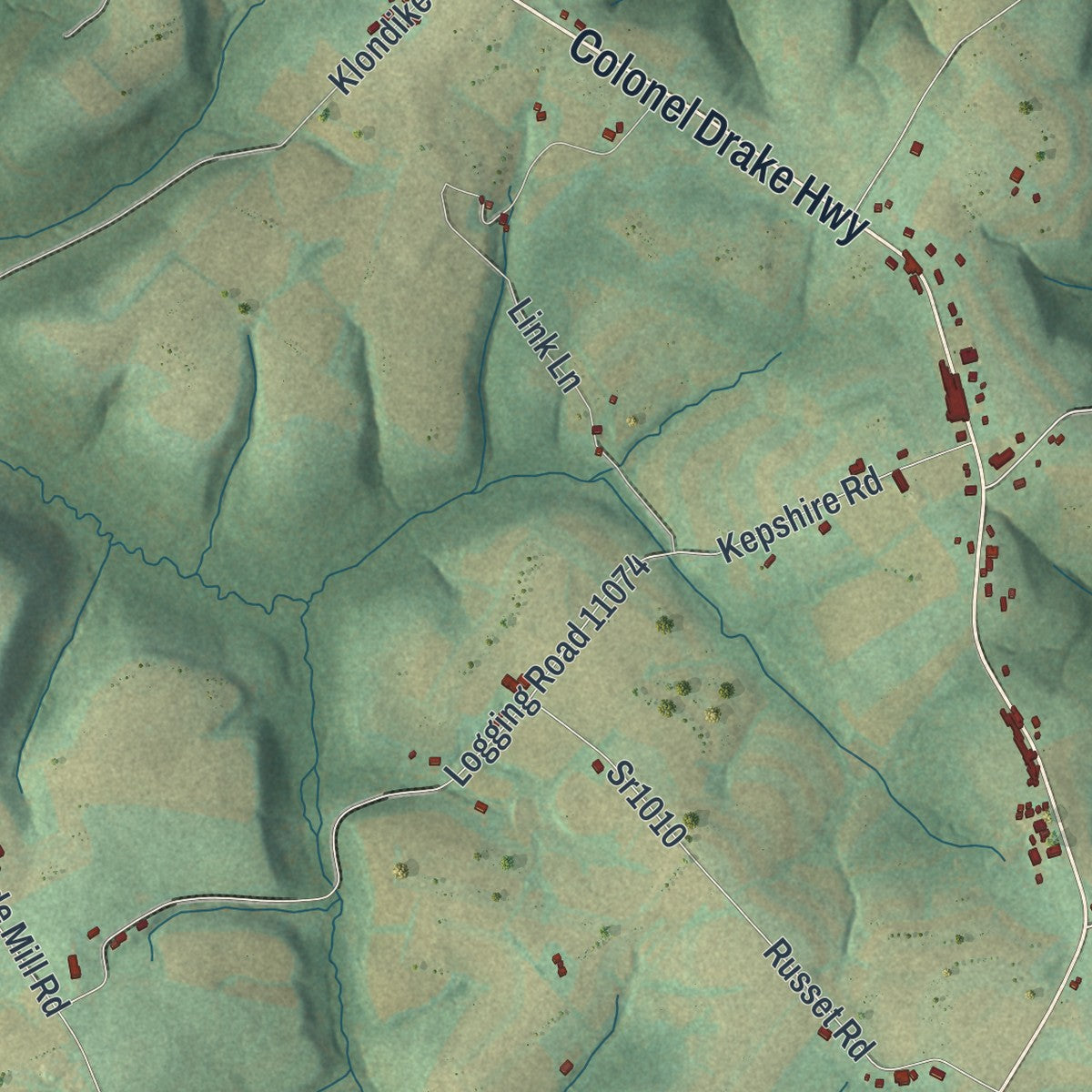 Second close-up of the map of Clearfield, Cambria County, Pennsylvania print showing more streets and buildings