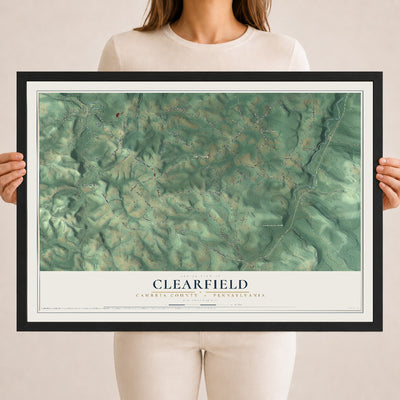 Map of Clearfield, Cambria County, Pennsylvania, 18 x 24 inch print in a black wood frame