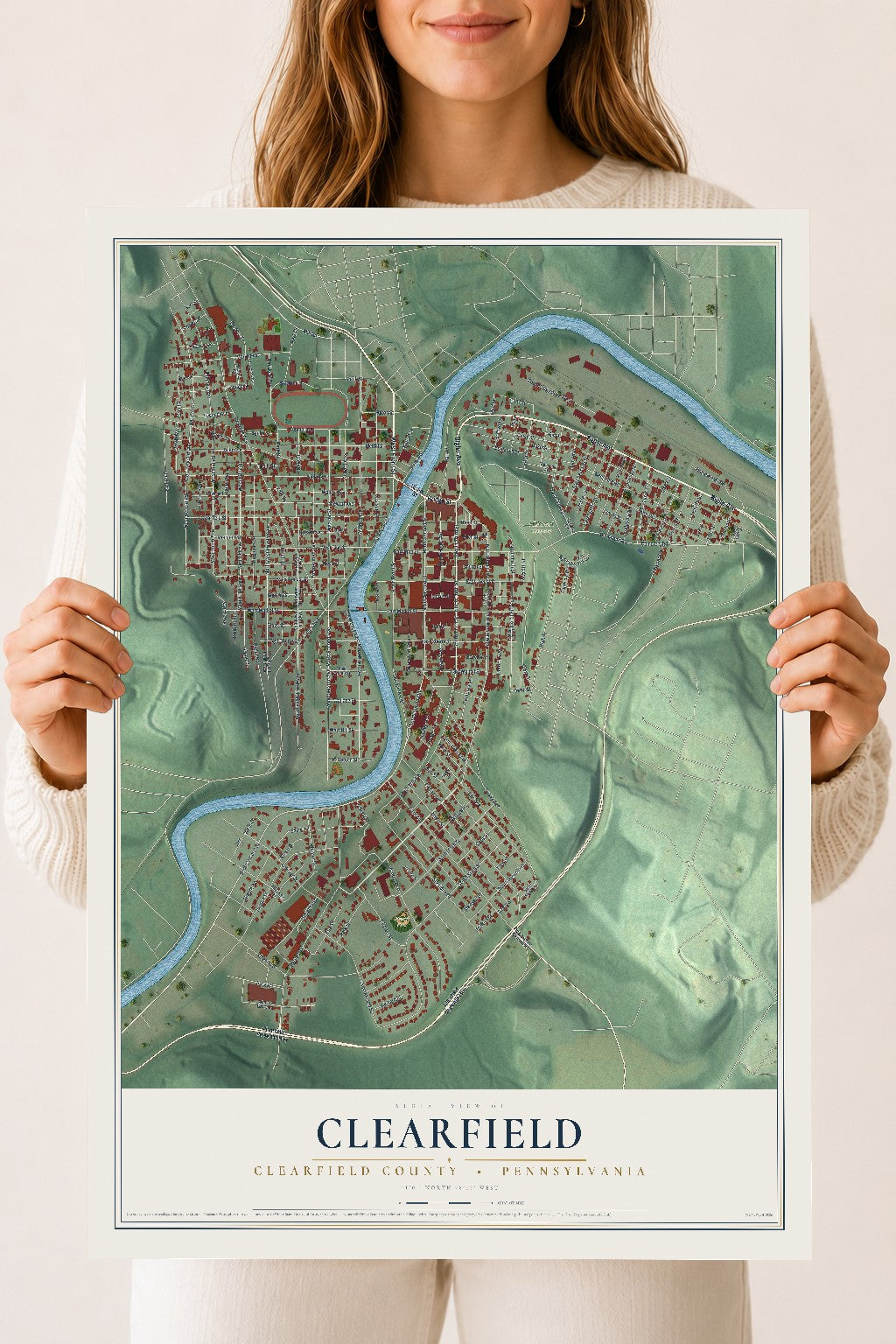 Map of Clearfield, Clearfield County, Pennsylvania, 18 x 24 inch unframed archival matte print