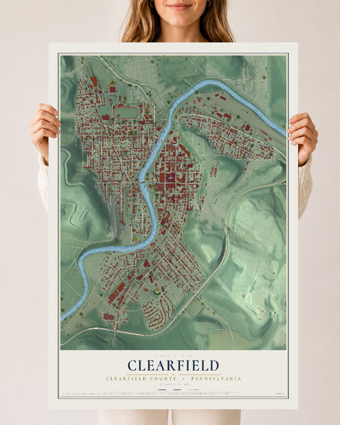 Map of Clearfield, Clearfield County, Pennsylvania, 24 x 36 inch unframed archival matte print