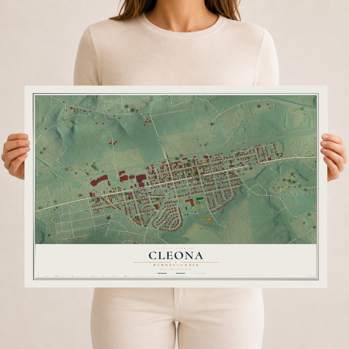 Map of Cleona, Pennsylvania, 12 x 18 inch unframed archival matte print