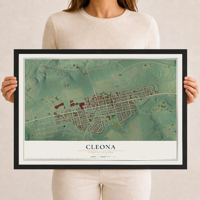 Map of Cleona, Pennsylvania, 12 x 18 inch print in a black wood frame
