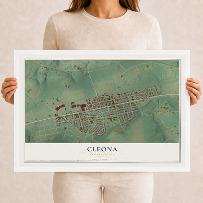 Map of Cleona, Pennsylvania, 12 x 18 inch print in a white wood frame
