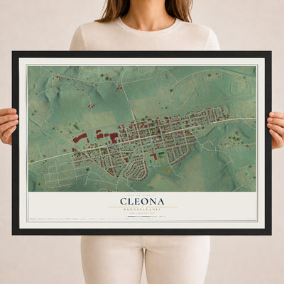 Map of Cleona, Pennsylvania, 18 x 24 inch print in a black wood frame