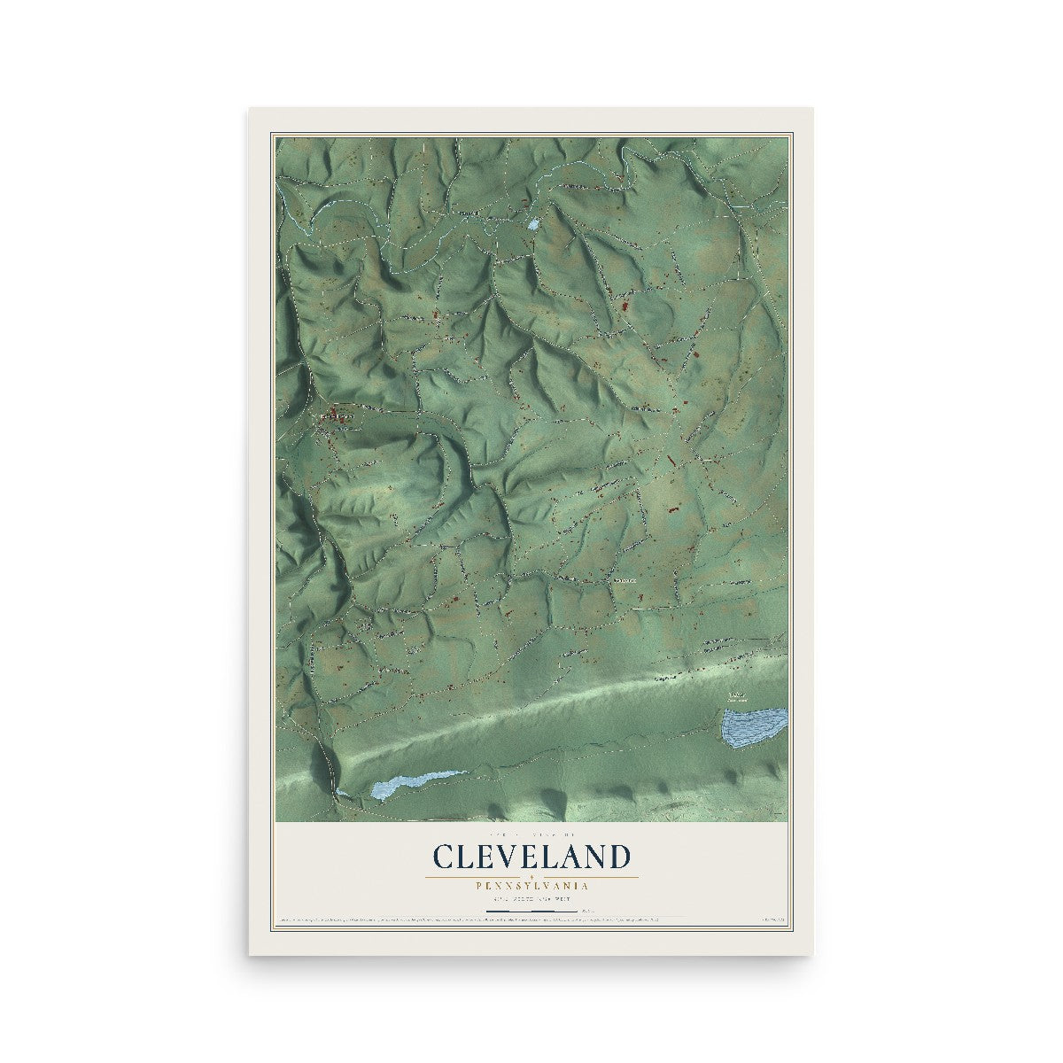 Map of Cleveland, Pennsylvania, 12 x 18 inch unframed archival matte print