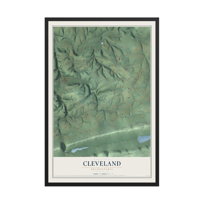 Map of Cleveland, Pennsylvania, 12 x 18 inch print in a black wood frame