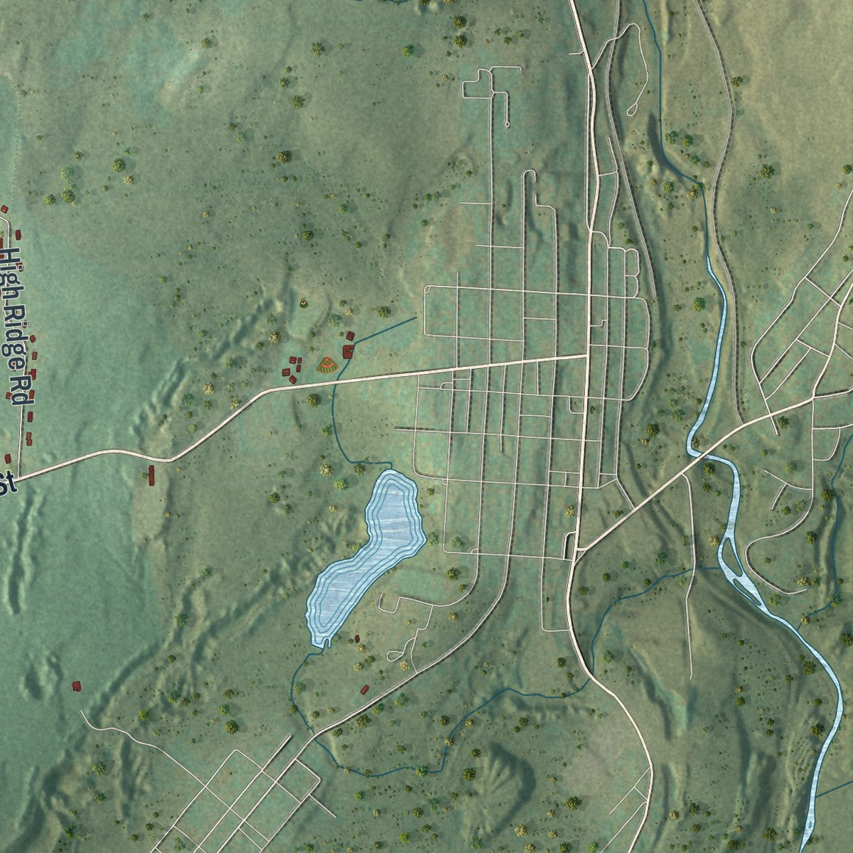 Second close-up of the map of Clifford, Pennsylvania print showing more streets and buildings