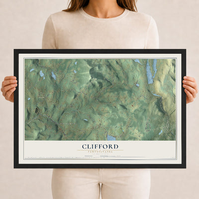 Map of Clifford, Pennsylvania, 12 x 18 inch print in a black wood frame