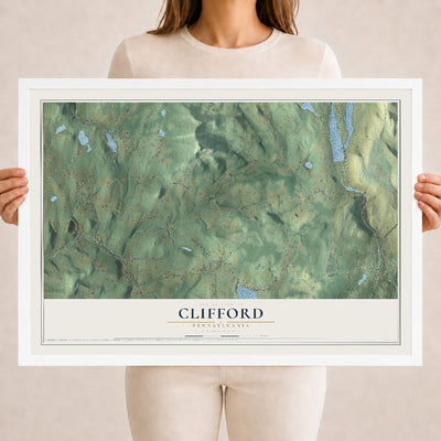 Map of Clifford, Pennsylvania, 18 x 24 inch print in a white wood frame