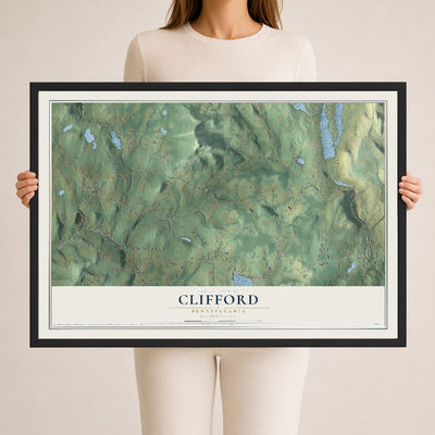 Map of Clifford, Pennsylvania, 24 x 36 inch print in a black wood frame