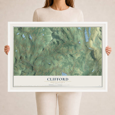 Map of Clifford, Pennsylvania, 24 x 36 inch print in a white wood frame