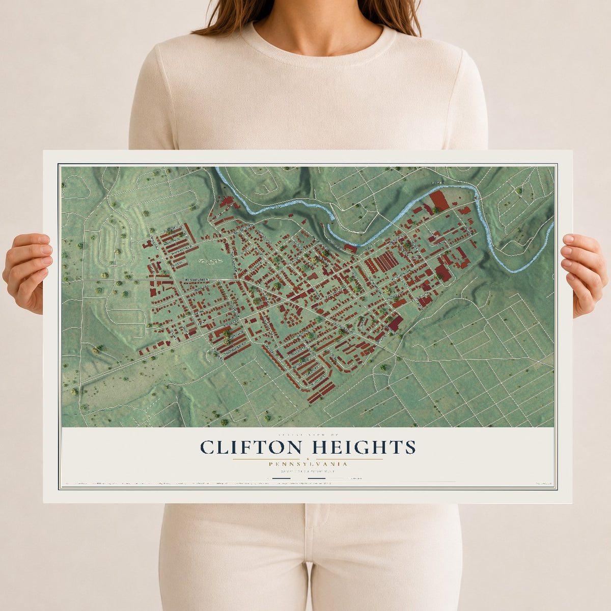 Map of Clifton Heights, Pennsylvania, 12 x 18 inch unframed archival matte print
