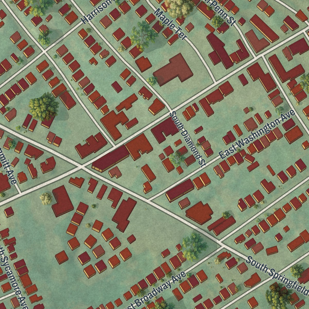 Close-up of the map of Clifton Heights, Pennsylvania print showing street and building detail
