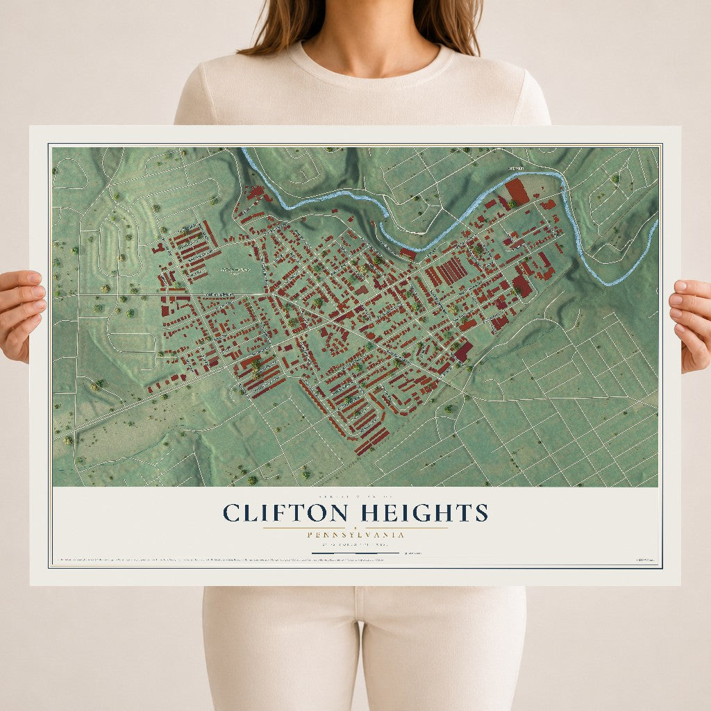 Map of Clifton Heights, Pennsylvania, 18 x 24 inch unframed archival matte print