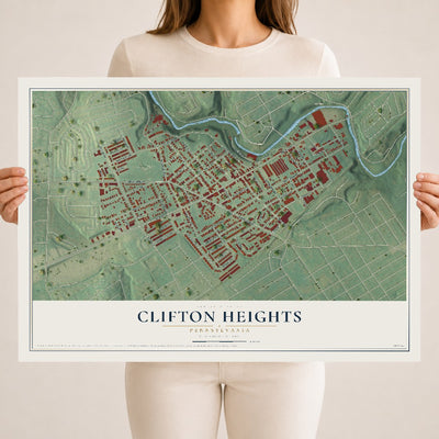 Map of Clifton Heights, Pennsylvania, 18 x 24 inch unframed archival matte print