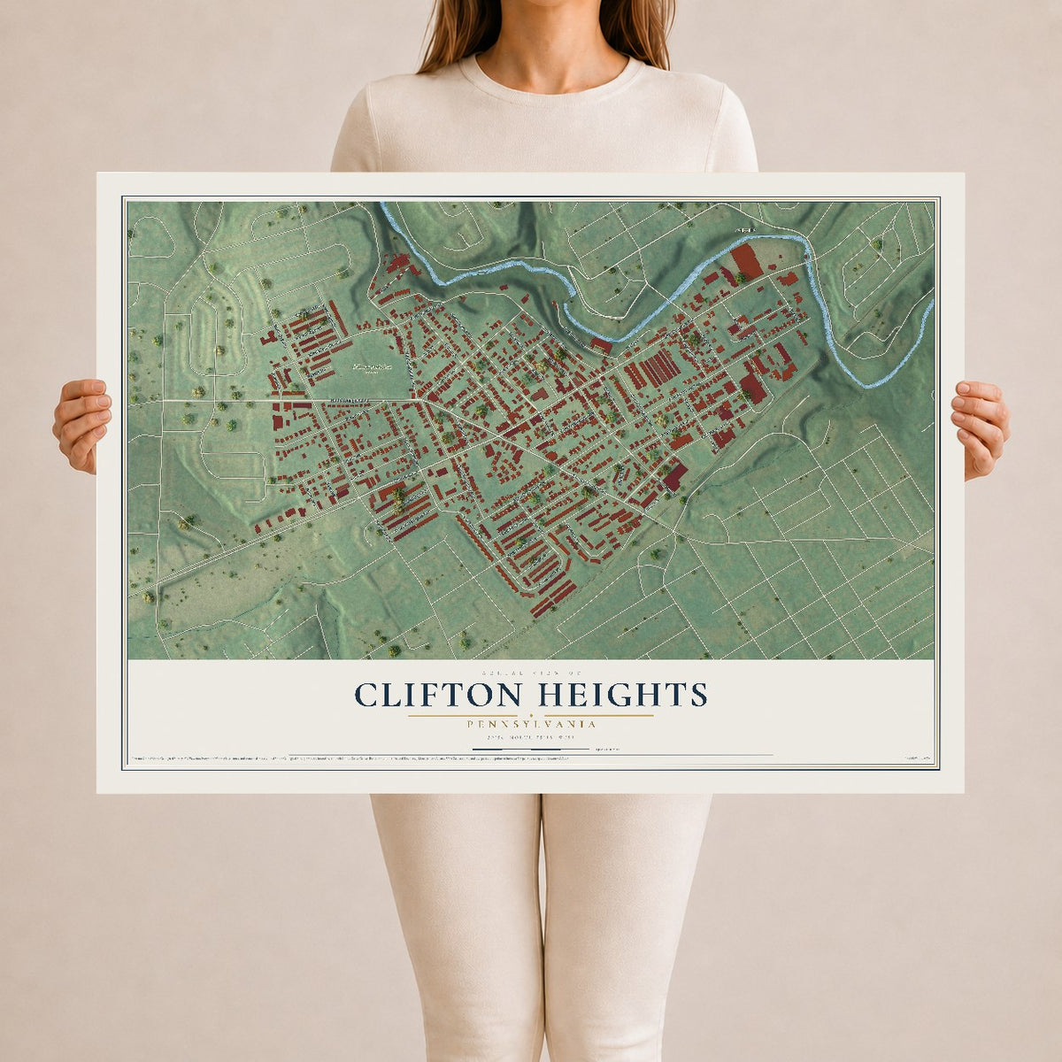 Map of Clifton Heights, Pennsylvania, 24 x 36 inch unframed archival matte print