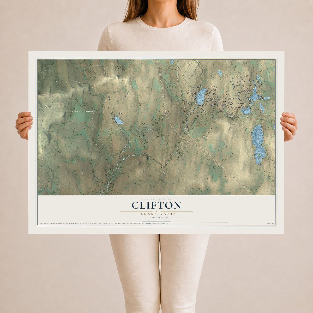 Map of Clifton, Pennsylvania, 24 x 36 inch unframed archival matte print