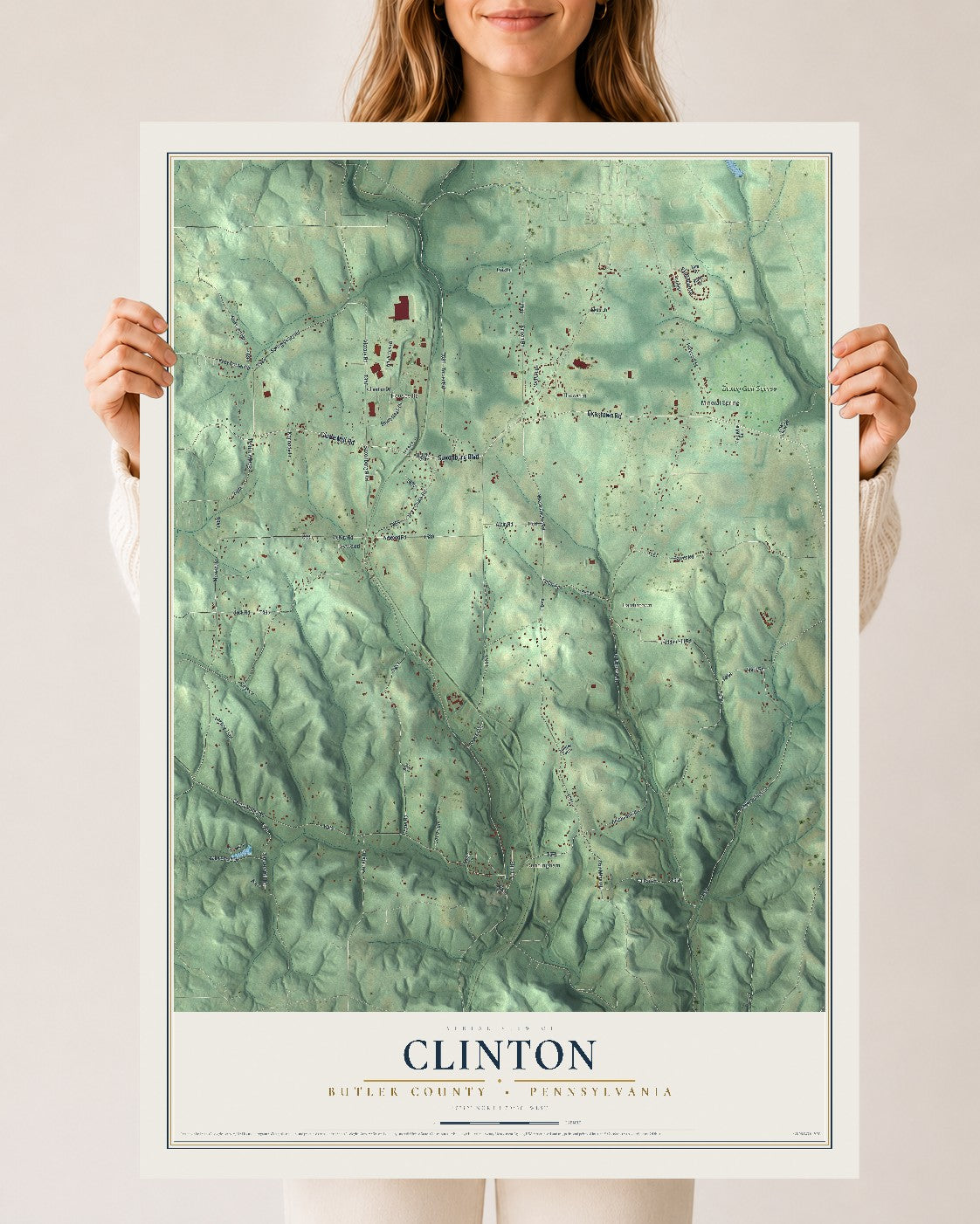 Map of Clinton, Butler County, Pennsylvania, 24 x 36 inch unframed archival matte print
