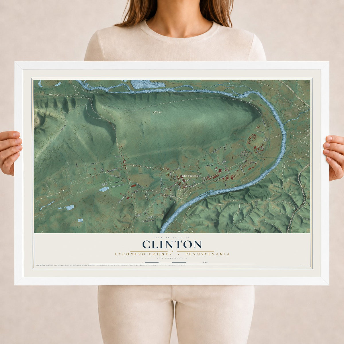 Map of Clinton, Lycoming County, Pennsylvania, 18 x 24 inch print in a white wood frame