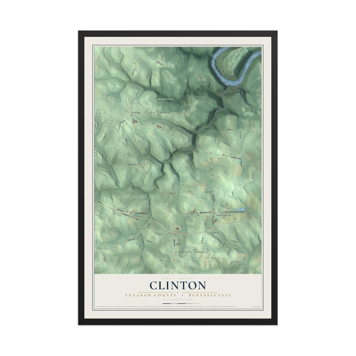 Map of Clinton, Venango County, Pennsylvania, 12 x 18 inch print in a black wood frame