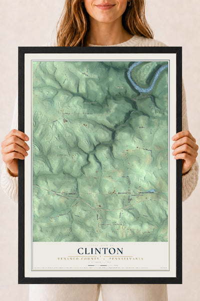 Map of Clinton, Venango County, Pennsylvania, 18 x 24 inch print in a black wood frame