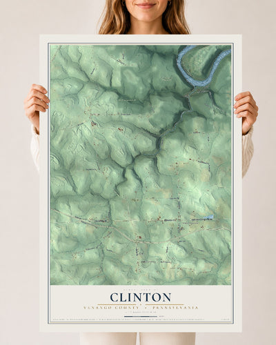 Map of Clinton, Venango County, Pennsylvania, 24 x 36 inch unframed archival matte print