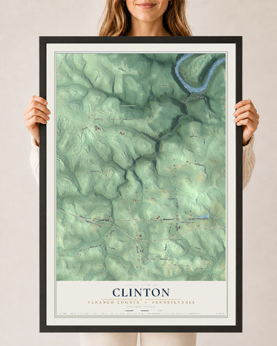 Map of Clinton, Venango County, Pennsylvania, 24 x 36 inch print in a black wood frame