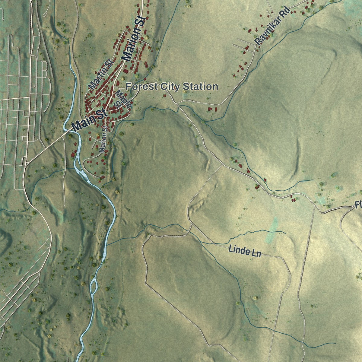 Second close-up of the map of Clinton, Wayne County, Pennsylvania print showing more streets and buildings