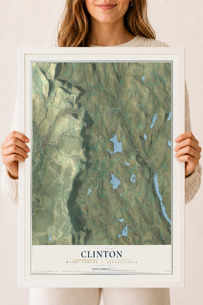 Map of Clinton, Wayne County, Pennsylvania, 18 x 24 inch print in a white wood frame