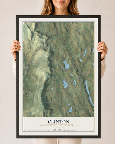 Map of Clinton, Wayne County, Pennsylvania, 24 x 36 inch print in a black wood frame