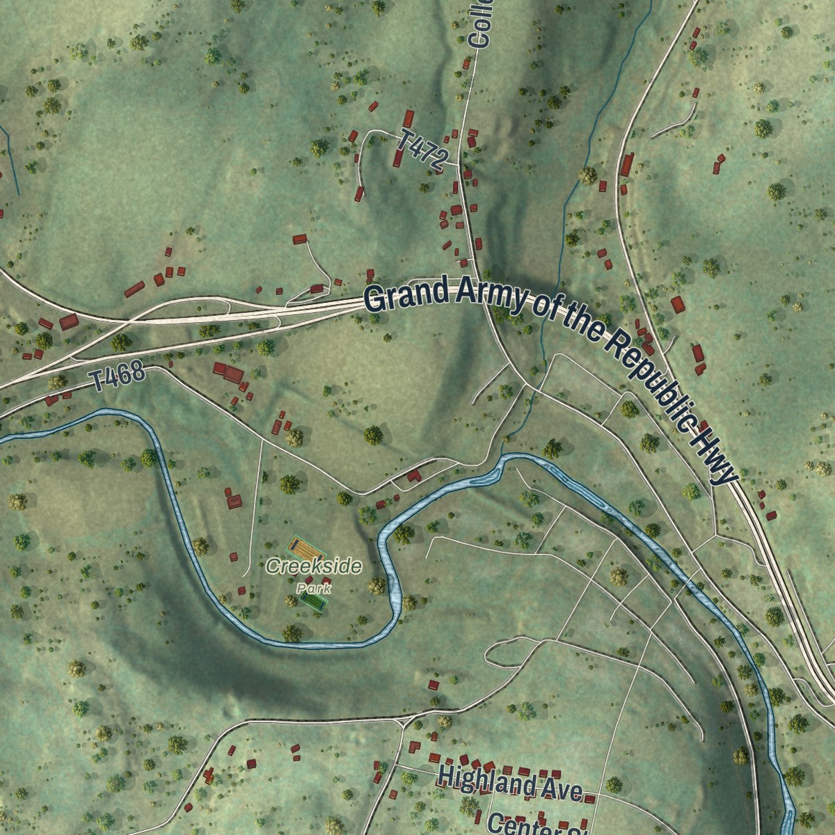 Close-up of the map of Clinton, Wyoming County, Pennsylvania print showing street and building detail