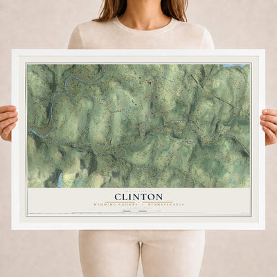 Map of Clinton, Wyoming County, Pennsylvania, 18 x 24 inch print in a white wood frame