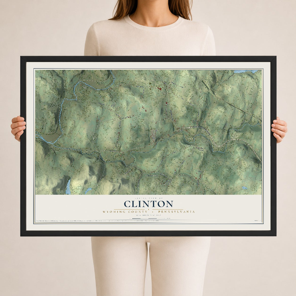 Map of Clinton, Wyoming County, Pennsylvania, 24 x 36 inch print in a black wood frame