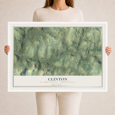 Map of Clinton, Wyoming County, Pennsylvania, 24 x 36 inch print in a white wood frame