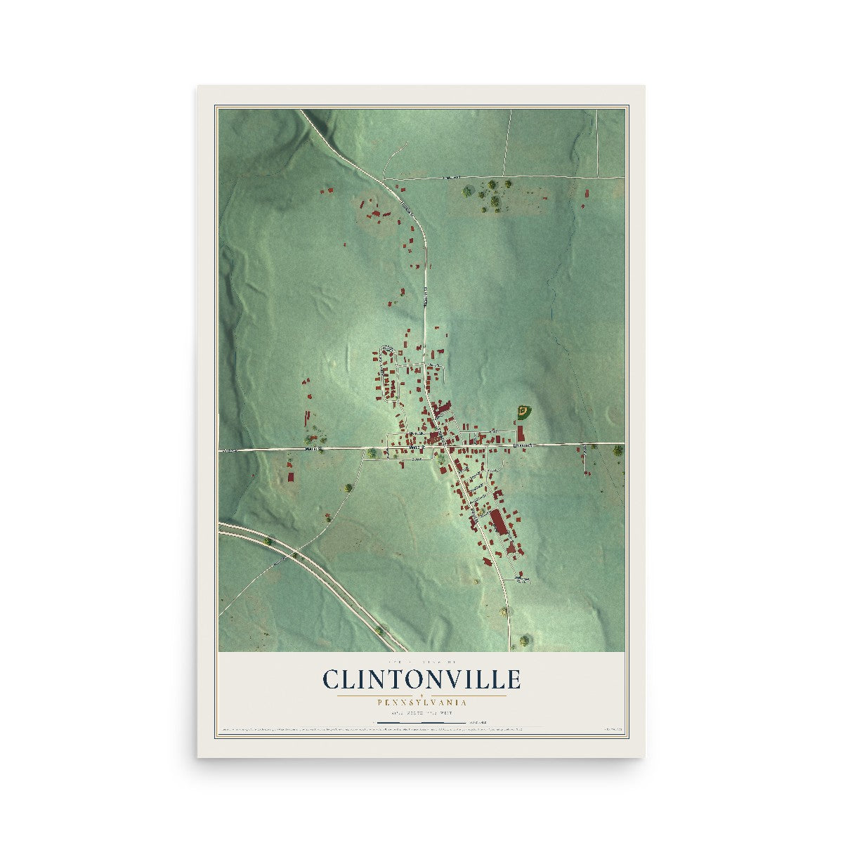 Map of Clintonville, Pennsylvania, 12 x 18 inch unframed archival matte print